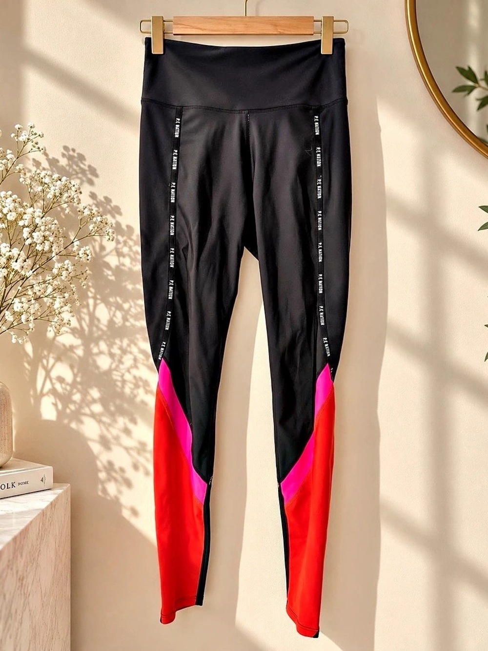 P.E Nation Color Block Athletic Leggings in Black & Red Size XS Like New